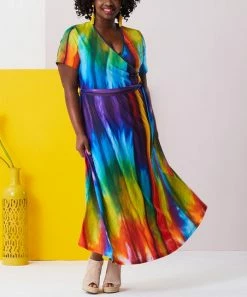Lily | Blue & Purple Rainbow Tie-Dye Wrap Maxi Dress - Women & Plus