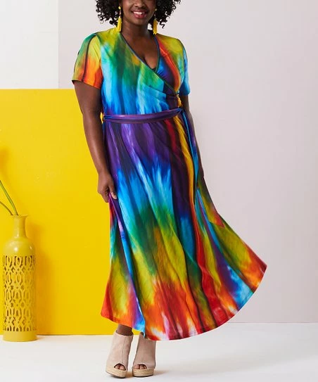 Lily | Blue & Purple Rainbow Tie-Dye Wrap Maxi Dress - Women & Plus 1 Lily | Blue & Purple Rainbow Tie-Dye Wrap Maxi Dress - Women & Plus
