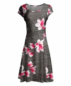 Lily | Gray & Pink Floral Cap-Sleeve Dress - Plus