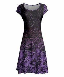 Lily | Black & Purple Filigree Cap-Sleeve Dress - Women