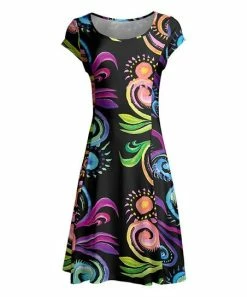 Lily | Black & Green Swirl Cap-Sleeve Dress - Women