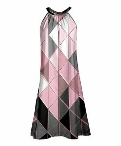 Lily | Pink & Gray Geometric Yoke Dress - Women & Plus