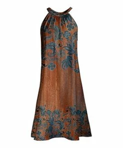 Lily | Blue & Rust Floral Sleeveless Yoke Dress - Women & Plus