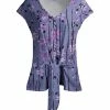 Lily | Purple & Blue Floral Tie-Waist V-Neck Top - Women