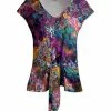 Lily | Purple Abstract Tie-Waist Cap-Sleeve Top - Women