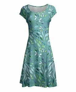 Lily | Teal & Green Leaf Cap-Sleeve Dress - Women & Plus