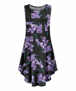 Lily | Black & Purple Floral Curved-Hem Sleeveless Dress - Women & Plus