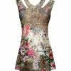 Lily | Mocha & Coral Floral Cutout-Strap Sleeveless Tunic - Women