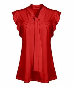 Lily | Red Tie-Neck Flutter-Sleeve Tunic - Plus