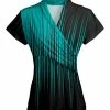 Lily | Teal & Black Abstract Stripe Short-Sleeve Surplice Tunic - Plus