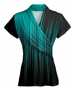 Lily | Teal & Black Abstract Stripe Short-Sleeve Surplice Tunic - Plus
