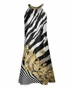 Lily | Black & Beige Floral Zebra Stripe Sleeveless Yoke Dress - Plus