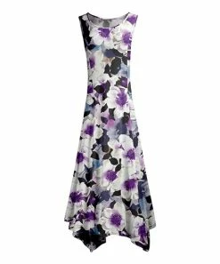 Lily | White & Purple Floral Sleeveless Handkerchief Maxi Dress - Women & Plus