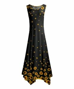 Lily | Yellow & Black Floral Sleeveless Handkerchief Maxi Dress - Plus