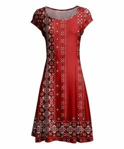 Lily | Red & Black Scarf Print Cap-Sleeve Dress - Women & Plus