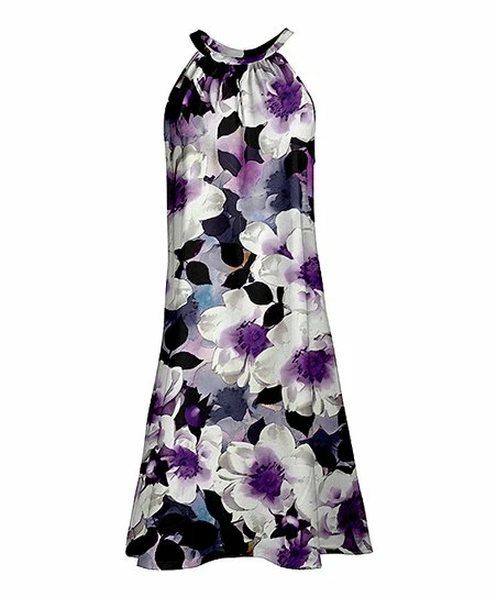 Lily | Black & Purple Floral Yoke Dress - Women & Plus 1 Lily | Black & Purple Floral Yoke Dress - Women & Plus