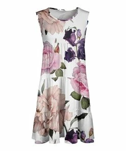 Lily | Pink & Beige Floral Tiered Sleeveless Dress - Plus
