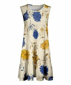 Lily | Blue & Yellow Floral Tiered Sleeveless Dress - Women