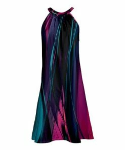 Lily | Black & Pink Abstract Stripe Yoke Dress - Women