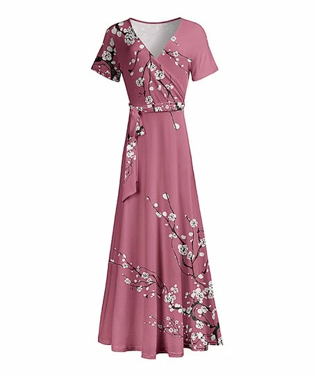 Lily | Mauve & White Floral Wrap Maxi Dress - Women & Plus 1 Lily | Mauve & White Floral Wrap Maxi Dress - Women & Plus