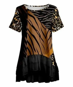 Lily | Black Animal Print Ruffle-Hem Tunic - Women