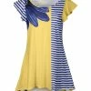 Lily | Navy & Yellow Polka Dot Stripe Floral Flutter-Sleeve Tunic - Plus