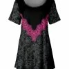 Lily | Black & Fuchsia Lace-Print Short-Sleeve Scoop Neck Tunic - Plus