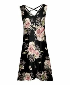 Lily | Black & Rose Floral Crisscross-Back Sleeveless Dress - Women & Plus