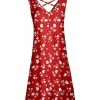Lily | Red & White Floral Sleeveless Crisscross-Back Sleeveless Dress - Women & Plus