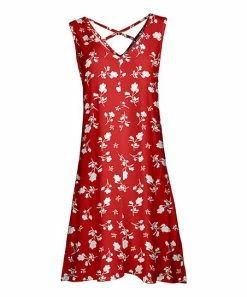 Lily | Red & White Floral Sleeveless Crisscross-Back Sleeveless Dress - Women & Plus
