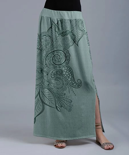 Lily | Dark Green Abstract Maxi Skirt - Women 1 Lily | Dark Green Abstract Maxi Skirt - Women