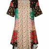Lily | Red & Cream Floral Patchwork Curve-Hem Tunic - Plus