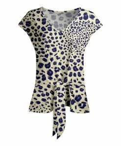 Lily | Beige & Navy Leopard Tie-Waist V-Neck Top - Women & Plus