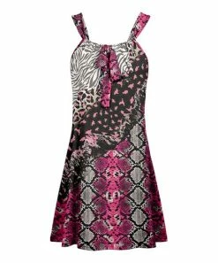 Lily | Black & Pink Animal Print Tie-Front Sleeveless Tunic - Plus