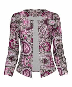 Lily | Pink & Black Paisley Collarless Blazer - Women