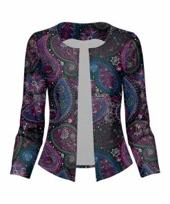 Lily | Black & Purple Paisley Collarless Blazer - Women