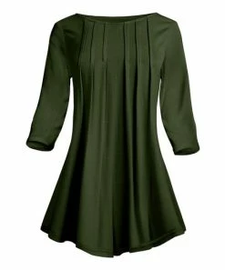 Lily | Green Pleated Boatneck Tunic - Plus