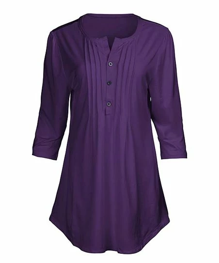 Lily | Purple Pleated Button-Front Tunic - Plus 1 Lily | Purple Pleated Button-Front Tunic - Plus