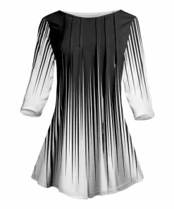 Lily | Black & White Abstract Pleated Boatneck Tunic - Plus