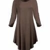 Lily | Brown Three-Quarter Sleeve A-Line Dress - Plus