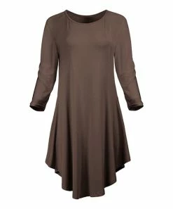 Lily | Brown Three-Quarter Sleeve A-Line Dress - Plus