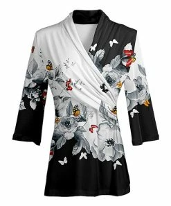 Lily | Black & White Floral Surplice Tunic - Women