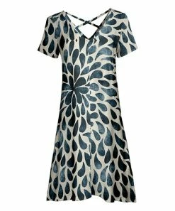 Lily | Cream & Blue Teardrop Crisscross-Back V-Neck Dress - Plus