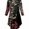 Lily | Black & Cream Floral Three-Quarter Sleeve Curve-Hem Dress - Plus