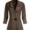 Lily | Brown Button Three-Quarter Sleeve Blazer - Women & Plus