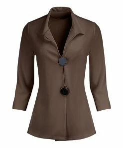 Lily | Brown Button Three-Quarter Sleeve Blazer - Women & Plus