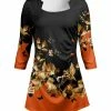 Lily | Orange & Black Floral Side-Ruched Square Neck Tunic - Women