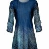 Lily | Light Blue Branches Pleat-Front Three-Quarter Sleeve Tunic - Women