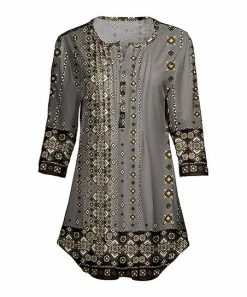 Lily | Gray & Black Geometric Pleated Button-Front Tunic - Women