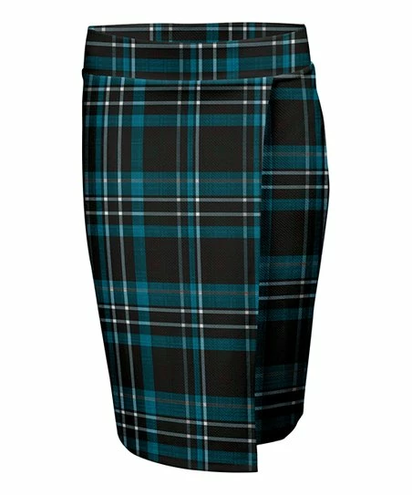 Lily | Black & Teal Plaid Wrap Skirt - Women 1 Lily | Black & Teal Plaid Wrap Skirt - Women